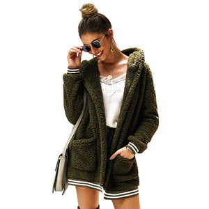 Hooded Thick Plush Coat - Secret Apparel