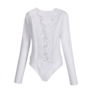 Full Sleeves Lace Stitching Bodysuit - Secret Apparel