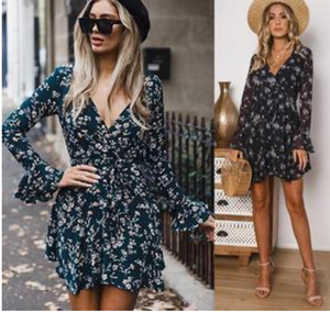 V-Neck Long-Sleeved Dress - Secret Apparel