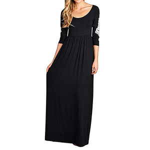 Round Neck Long Sleeve Lace Maxi Dress - Secret Apparel