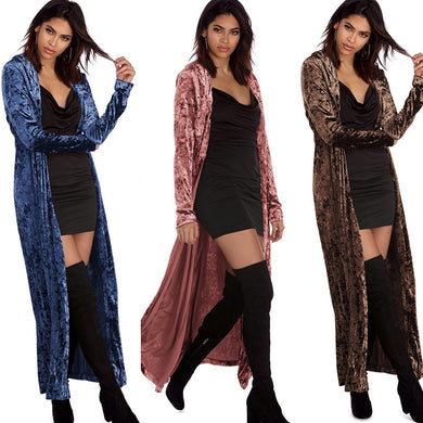 Crushed Velvet Long Overcoat - Secret Apparel