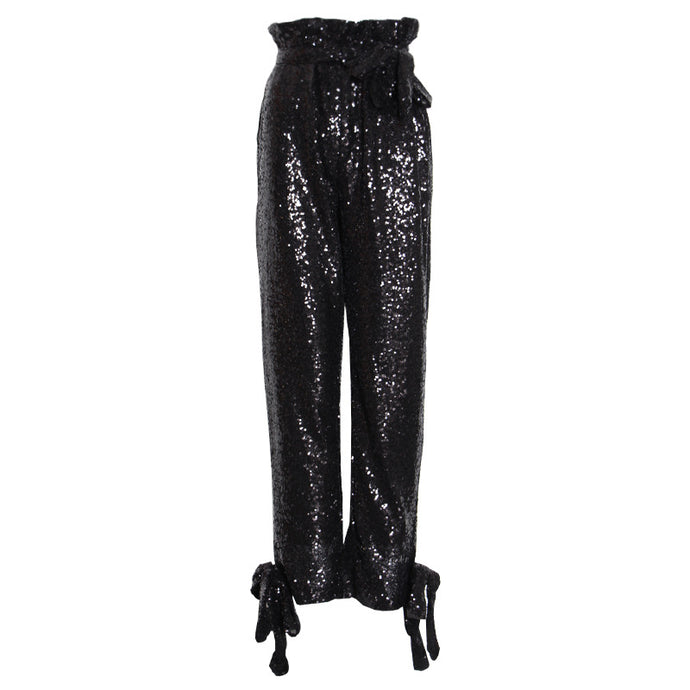 Sequin Black High Waist Trousers - Secret Apparel