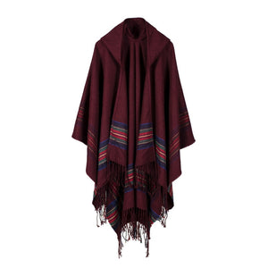 Striped Warm Cashmere Poncho - Secret Apparel