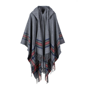 Striped Warm Cashmere Poncho - Secret Apparel