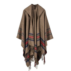 Striped Warm Cashmere Poncho - Secret Apparel