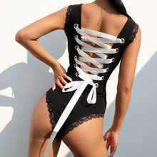 Load image into Gallery viewer, Siamese Tie Back Ribbon Bodysuit - Secret Apparel
