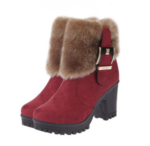 Buckled High Heels Snow Boots - Secret Apparel