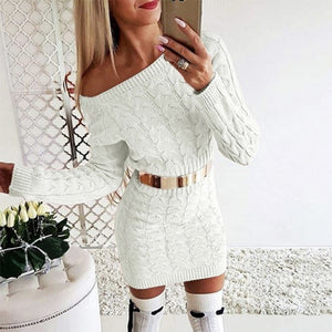 Knitted Off Shoulder Dress - Secret Apparel