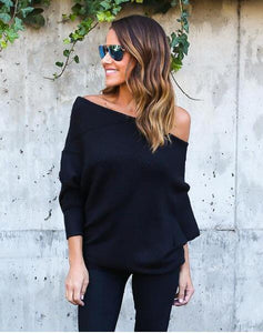 One-Shoulder Long Sleeve Sweater - Secret Apparel