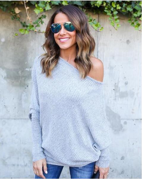 One-Shoulder Long Sleeve Sweater - Secret Apparel