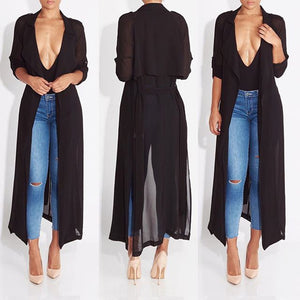 Long Sleeve Cardigan Chiffon Coat - Secret Apparel