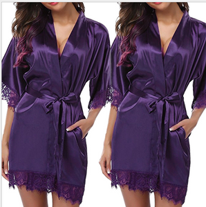 Satin Night Wear Lace Robe - Secret Apparel