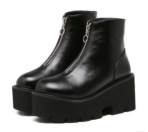 Chunky Sole Black Biker Boots - Secret Apparel