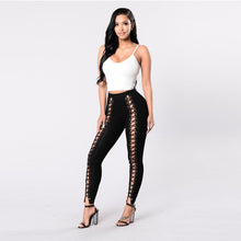 Load image into Gallery viewer, Lace-Up Front Black Leggings - Secret Apparel
