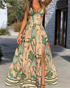 Digital Print Sleeveless Slit Maxi Dress - Secret Apparel