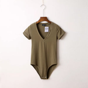 V-Neck Short Sleeve Bodysuit - Secret Apparel