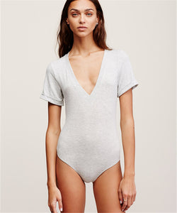 V-Neck Short Sleeve Bodysuit - Secret Apparel