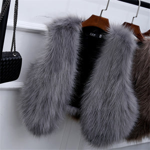 Faux Fox Fur Short Slim Waistcoat Jacket - Secret Apparel