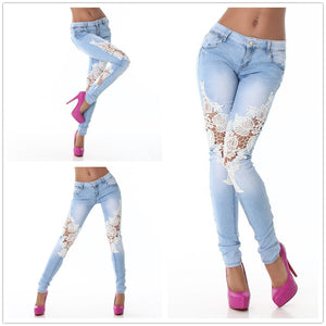 Lace Splicing Jeans Pants - Secret Apparel