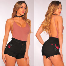 Load image into Gallery viewer, Rose Embroidered Denim Shorts - Secret Apparel
