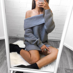 Long Knitted Off-Shoulder Sweater - Secret Apparel