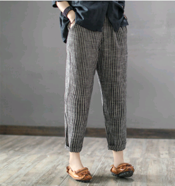 Striped linen casual cotton pants - Secret Apparel