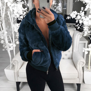 Faux Fur Zipper Coat - Secret Apparel