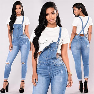 Denim Ripped Knees Dungarees - Secret Apparel