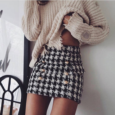 Buttoned high waist check skirt - Secret Apparel