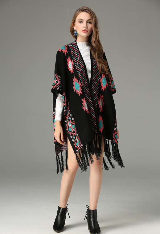 Black Warm Tassel Shawl - Secret Apparel