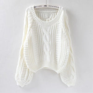 Loose Fit Long Lantern Sleeve Knitted Sweater - Secret Apparel