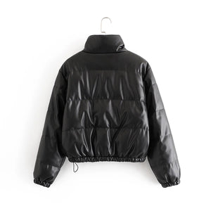 Faux Leather Bomber Jacket - Secret Apparel