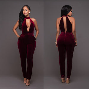 Choker Velvet Jumpsuit - Secret Apparel