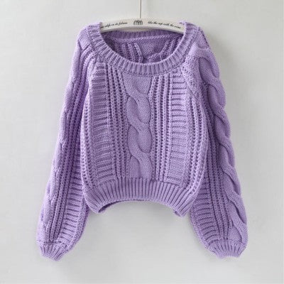 Loose Fit Long Lantern Sleeve Knitted Sweater - Secret Apparel