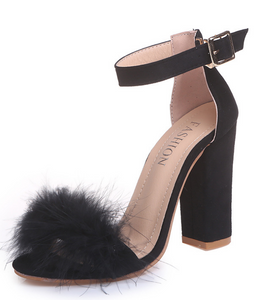 High-heel Faux Fur Sandals - Secret Apparel