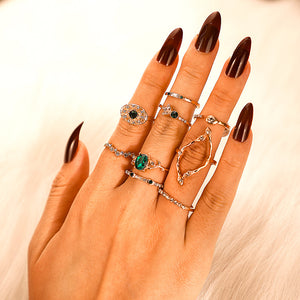 9Pcs Green Stone Rings - Secret Apparel