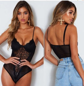 Lace Black Strapped Bodysuit - Secret Apparel