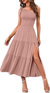 One-shoulder Pleated Layered Hem Dress - Secret Apparel