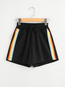 Women Rainbow Striped Elastic Shorts - Secret Apparel