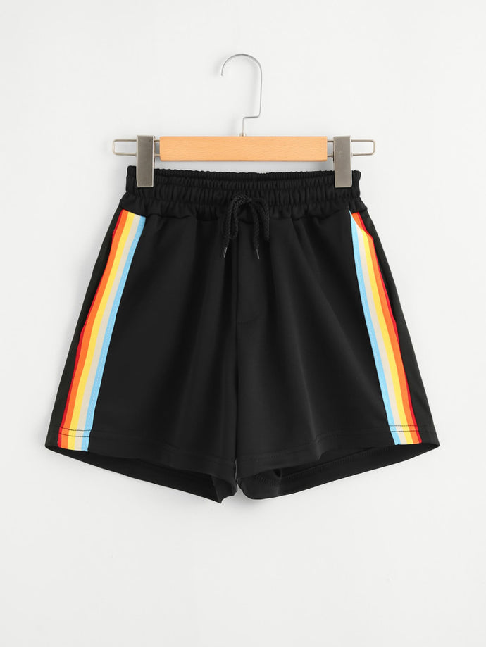 Women Rainbow Striped Elastic Shorts - Secret Apparel