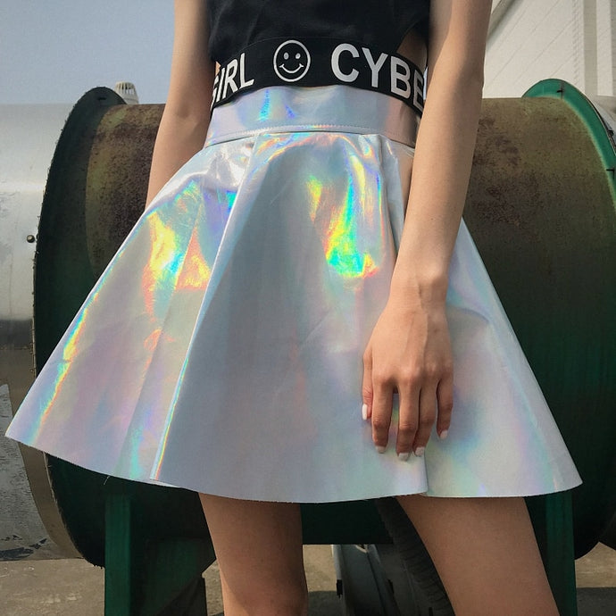 Iridescent PU leather mini skirt bottoms - Secret Apparel