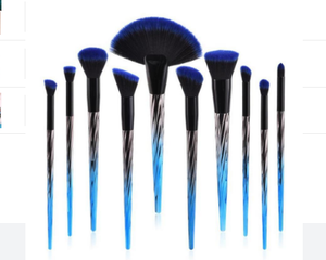 10pcs Pro Makeup Brush Set Blue - Secret Apparel