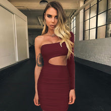 Load image into Gallery viewer, One off shoulder exposed navel bodycon dress - Secret Apparel
