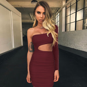 One off shoulder exposed navel bodycon dress - Secret Apparel