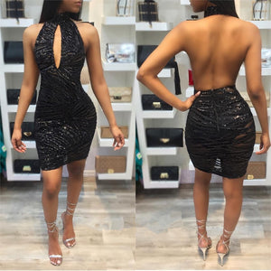 Black Sequin Backless Bodycon Dress - Secret Apparel