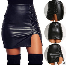 Load image into Gallery viewer, Side Slit Lace-Up PU Leather Skirt - Secret Apparel
