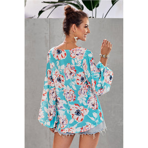 Printed Loose Lantern Sleeve Top - Secret Apparel