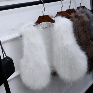 Faux Fox Fur Short Slim Waistcoat Jacket - Secret Apparel