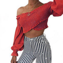 Load image into Gallery viewer, Off-shoulder Long Sleeve Crop Top - Secret Apparel
