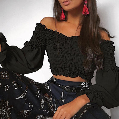 Off-shoulder Long Sleeve Crop Top - Secret Apparel